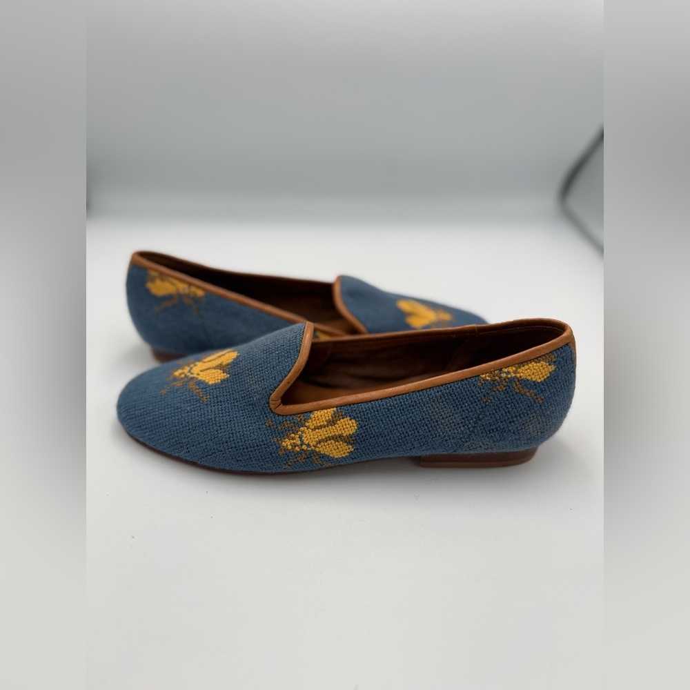 Zalo Blue Slip-On Flats with Yellow Floral Accents